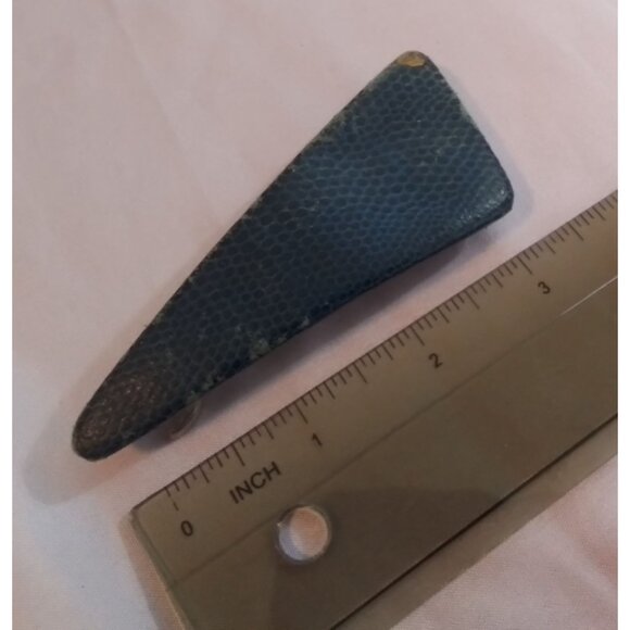 Vintage Blue Textured Metal Hair Clip Barrette Triangle - Picture 3 of 3